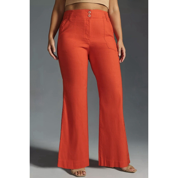 Anthropologie Maeve The Naomi Wide-Leg Flare Pants Plus Size 26W Orange Preppy - Picture 1 of 16